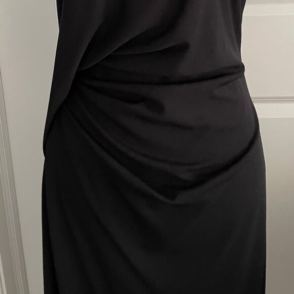 THEORY BLACK DRAPED SLEEVELESS SHEATH DRESS - SIZE MEDIUM - Picture 2 of 10